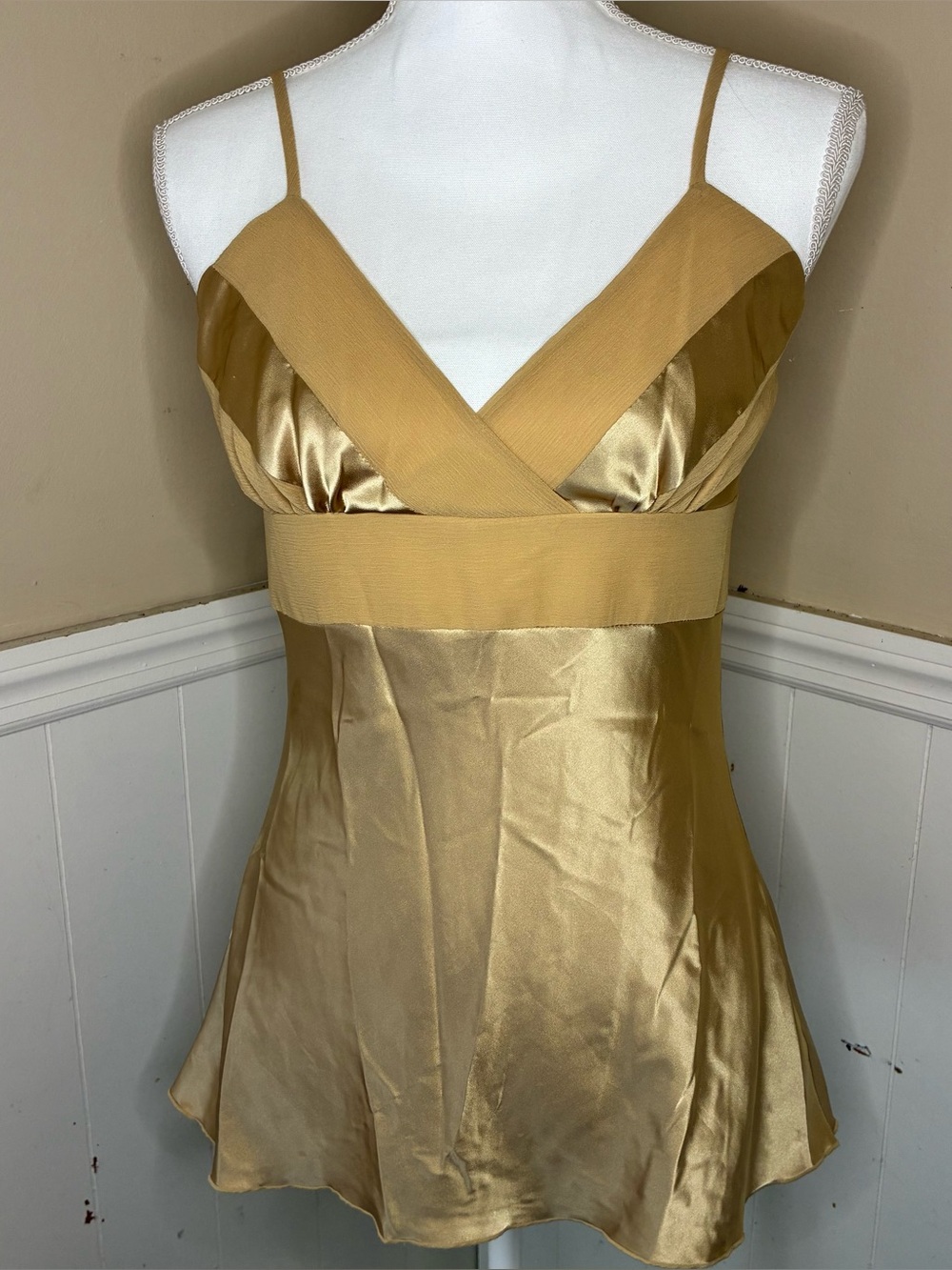 Vintage Gold Satin Babydoll Cami Size Medium - Picture 2 of 6